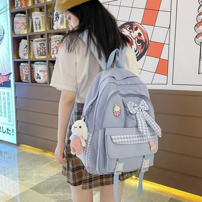 MARKANGARO Nylon Backpack Medium Size Women's Blue/Pink-3