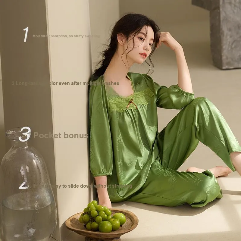 Xuan Liang Pajama Set Women's Pasture Grass Green-2