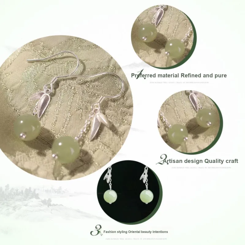 Oriental Jade Earrings Pale Greenish White Jade Women's-2