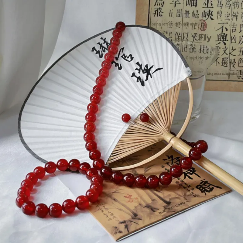 Linguanying Agate Stud Earrings, Beaded Bracelet, And Necklace Three Piece Set Women's-6
