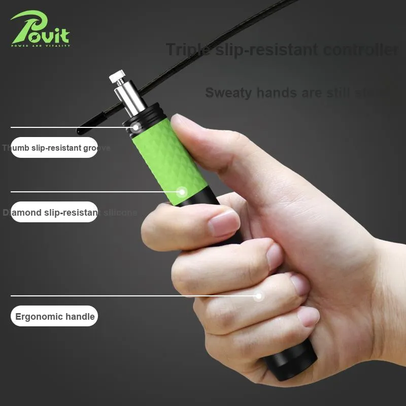 POVIT Aerobic Fat Reduction Non Countable Jump Ropes Adults ABS Silicone PVC Steel Wire 3.1m Black Green-2