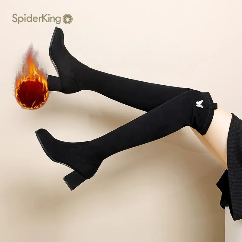 Spider King Knee high Boots 6cm Women's Black-4