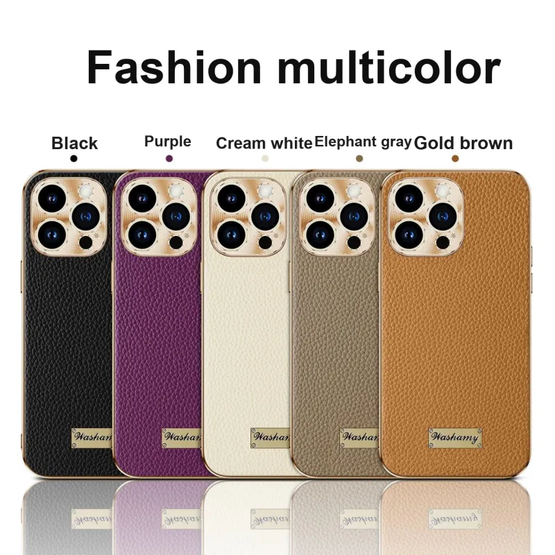 Record Star Leather Material Electroplated Cow Leather Phone Cases Compatibility With Apple 15 Pro Business Formal-2