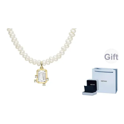 HEFANG 14K Gold Starlight Cube Pearl Necklace Women's