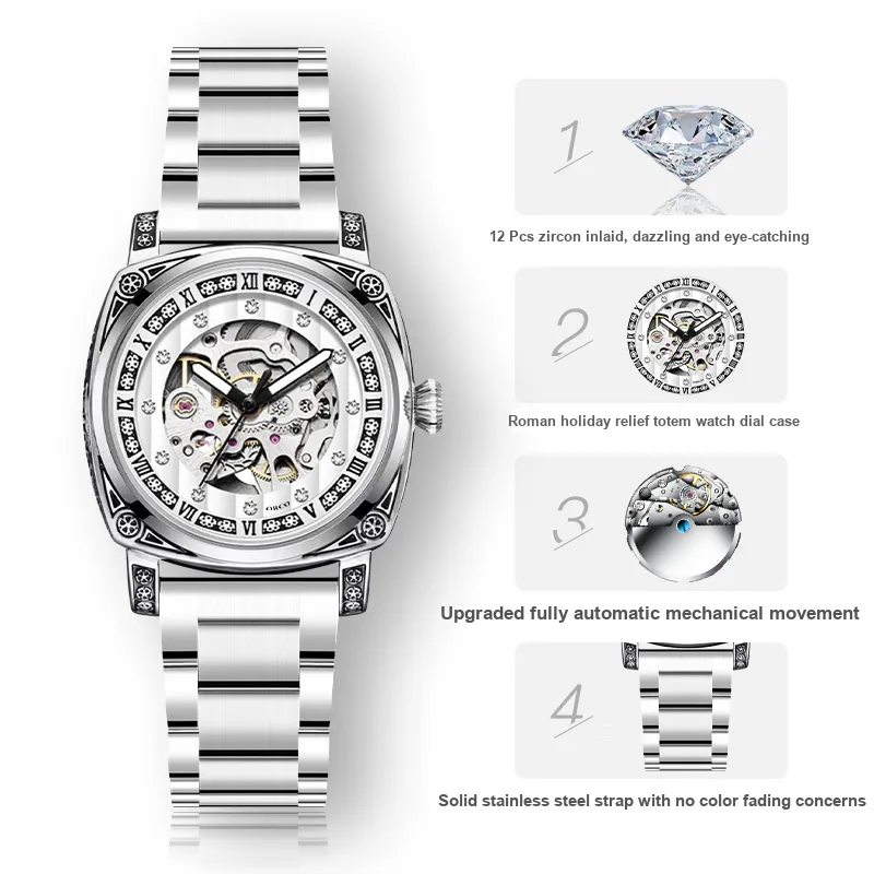 ORCO Automatic Mechanical Movement Watch Unisex White Dial-18