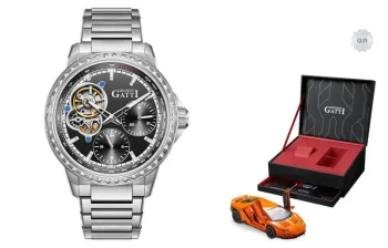 BONEST GATTI King's Speed Collection Automatic Mechanical Movement Stainless Steel Watchband Men's Watches Black Dial