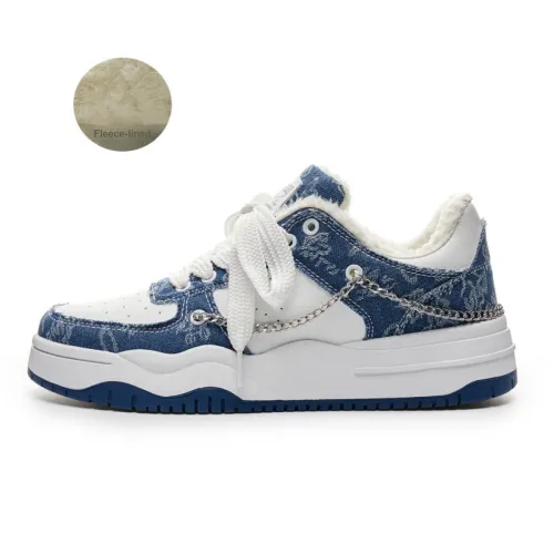 LAZY BONS Warm Height Increasing Wear Resistant Slip Resistant Low Top Fleece Lined Skateboard Shoes Unisex Blue