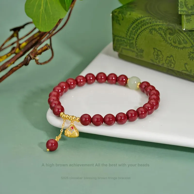 YUGONGYUAN Reconstructed Cinnabar Bracelets Unisex-1