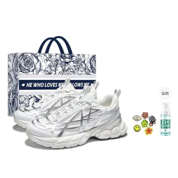 Kappa Anti Slip Wear Resistant Low Top Chunky Sneakers Unisex Classic White Silver