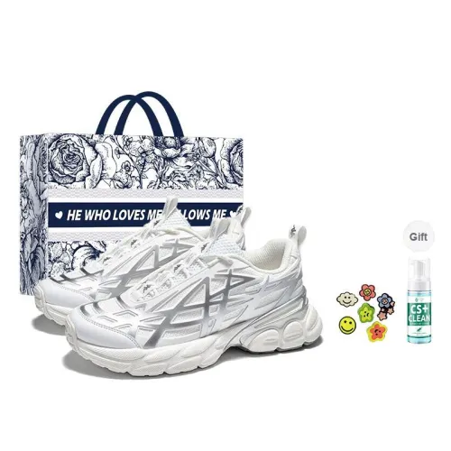 Kappa Anti Slip Wear Resistant Low Top Chunky Sneakers Unisex Classic White Silver