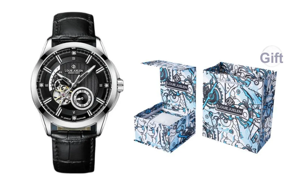 LOUIE JUELEN Darth Vader Collection Mechanical Movement Genuine Leather Strap Watch Men's Watches Black Dial