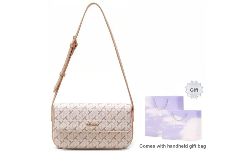 Teenmix PVC Envelope Bag, Shoulder Bag Medium Size Women's Cherry Blossom Pink/Mocha-0