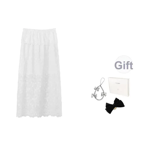 Fstudio Корейский стиль 100% хлопок Кружево Пэчворк Вышивка Полу-длина Повседневный Длинный Юбка Женские