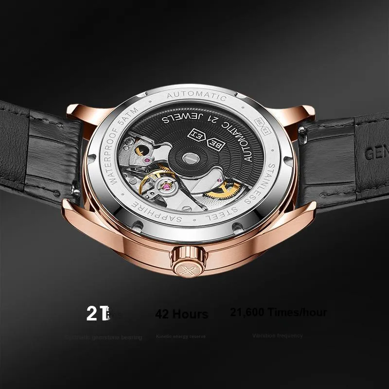 BEXEI Zodiac Collection Automatic Mechanical Movement Leather Watch Bands Watch Men's Watches Black Dial-5