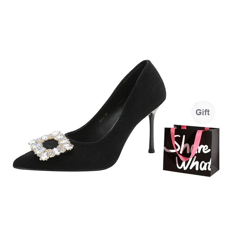 BIGTREE Slim Heel High Heels 9cm Women's Black-3