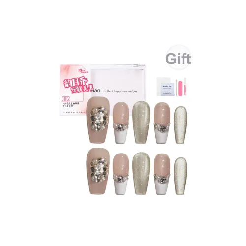 Yun Yue Joe Нил River Сад Французский Розово-золотой Мелкие блестки False Nail Средний LADDER 25mm 10 шт