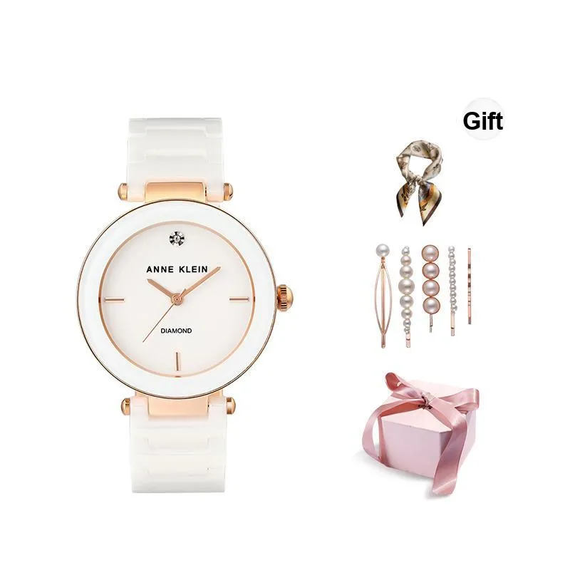 ANNE KLEIN Наручные часы Кварцевый механизм Сплав Керамика Ремешок 33 мм Белый циферблат Женские часы