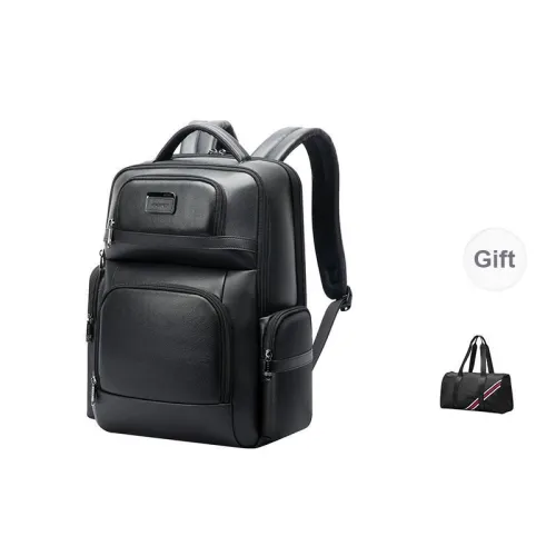 BOPAI Cow Leather With Fabric Backpack Handbag Regular Men's Black