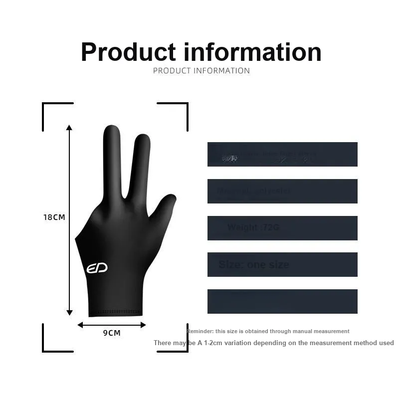 Weston Billiards Three Finger Gloves Polyester One Size Unisex Black-2