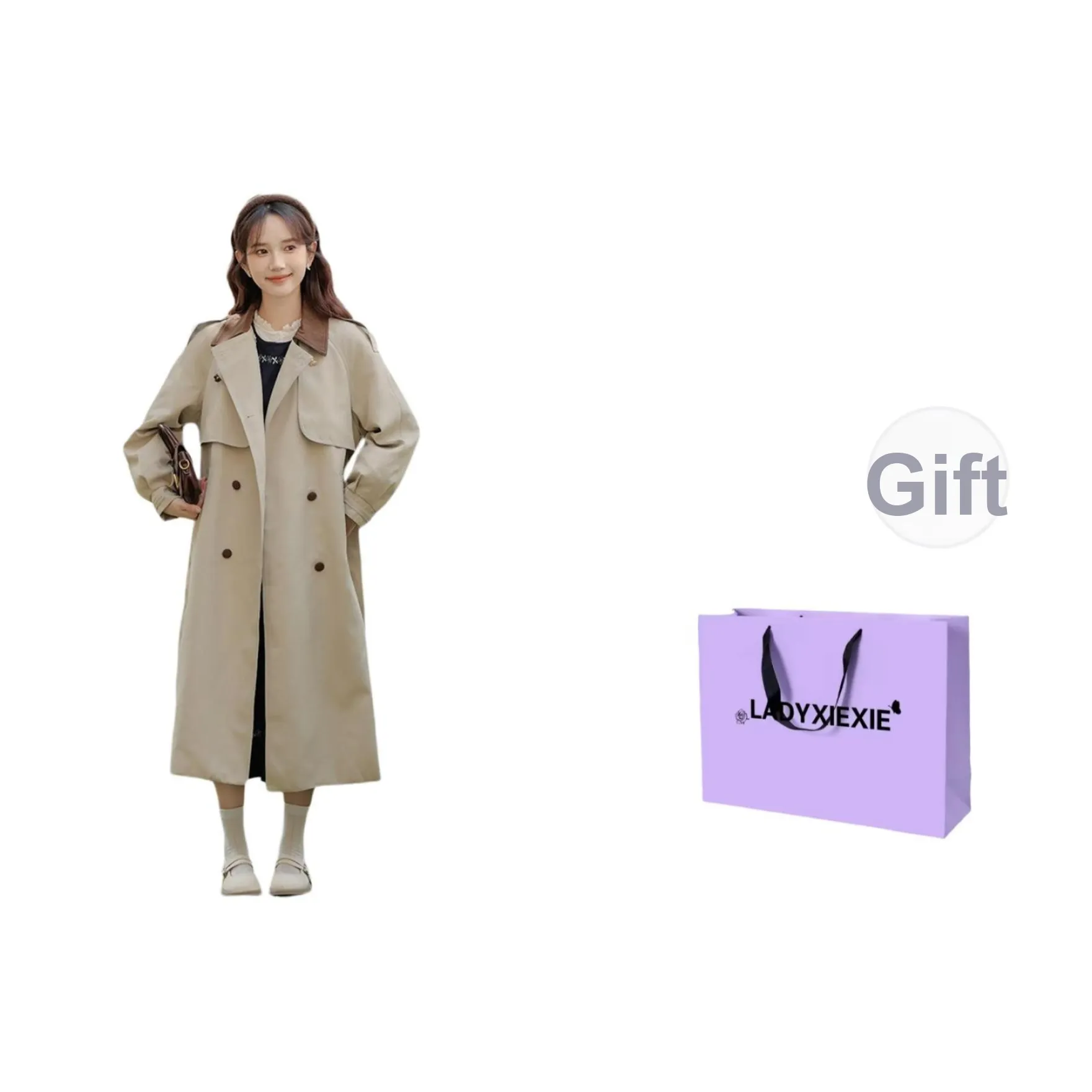 LADYXIEXIE Хаки Женская тренч-куртка