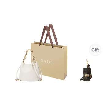 SADI Sheepskin Bucket Bag, Crossbody One Shoulder Handbag Regular Women's Black/Ecru