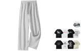 Light Gray[Ice Silk Straight Leg Length Pants](Comes with Short-Sleeved T-Shirt)