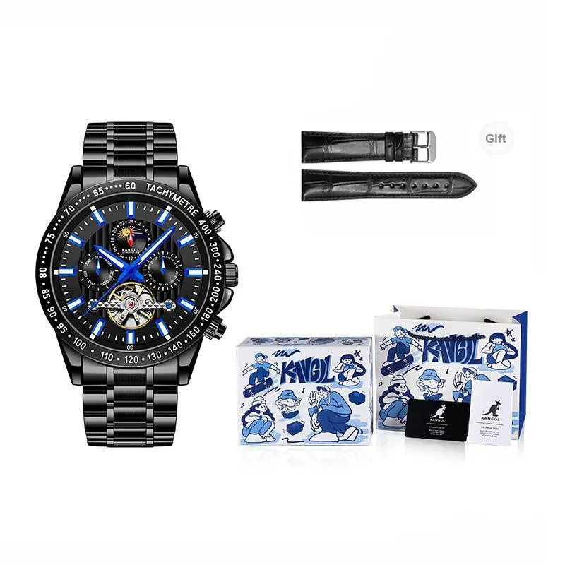 KANGOL Interstellar Series Automatic Mechanical Movement Stainless Steel Strap Watch Men's Watches Black Dial-40