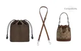 24 Cow Leather Bucket Bag Brown 1.1cm Width Plain Weave Silver Buckle 90-120cm+Brown Nylon Liner