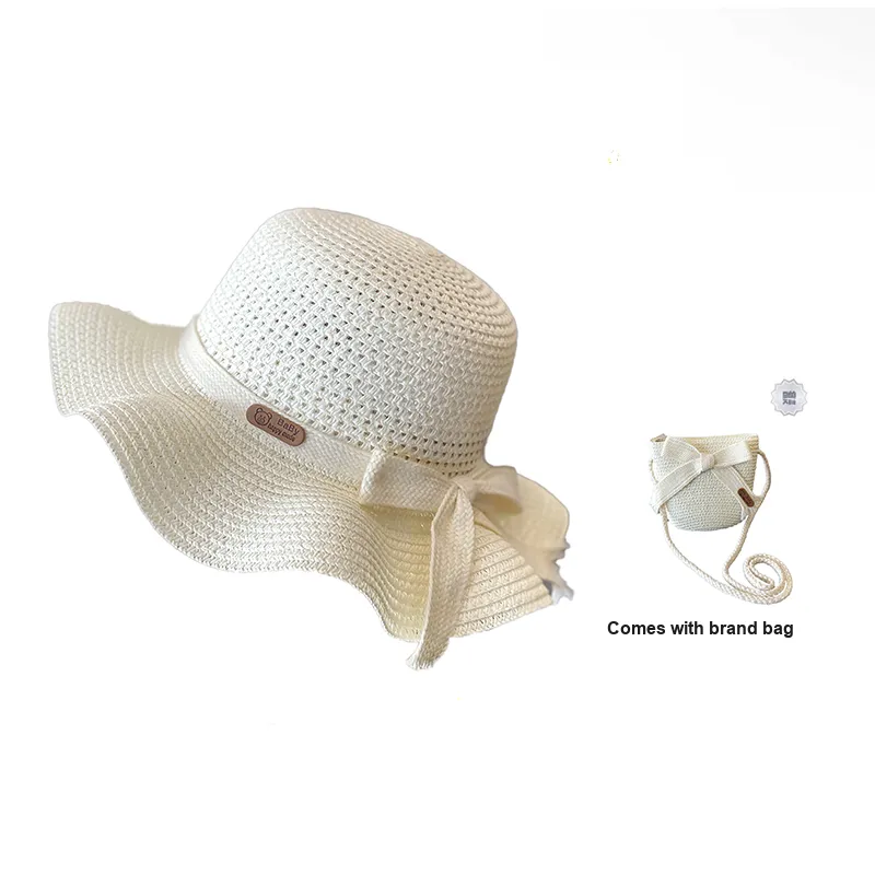 AAJF Paper Made From Straw Sun Protection Straw Hat Bag Set For Girls Princess Beach Girl Sun Bucket Hat Kids'-3
