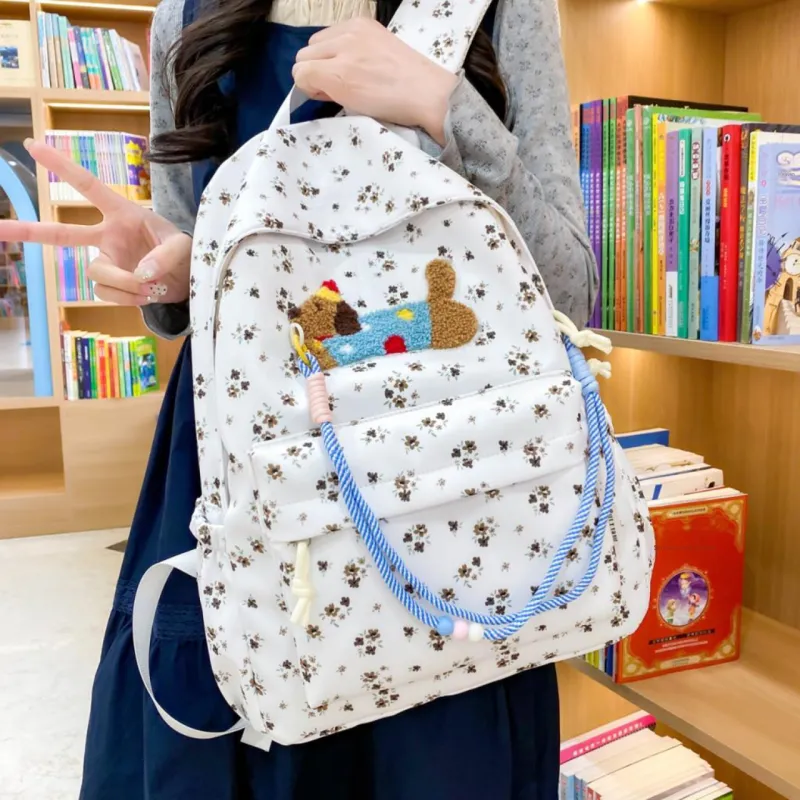 URBAN FOREST Nylon Backpack Unisex Beige/White-14