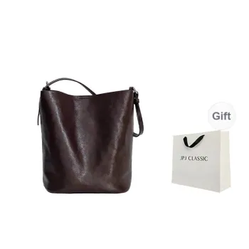 JPJ Vegetable Tanned Cow Leather Shoulder Bag Medium Size Women's Hot Cocoa/Premium Black