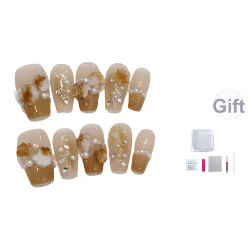 Несколько больше милашка Французский Розовый В кластере OF Flowers Фальшивая ногтевая постройка Короткий ЛАДДЕР Карамель НЮД Coquette