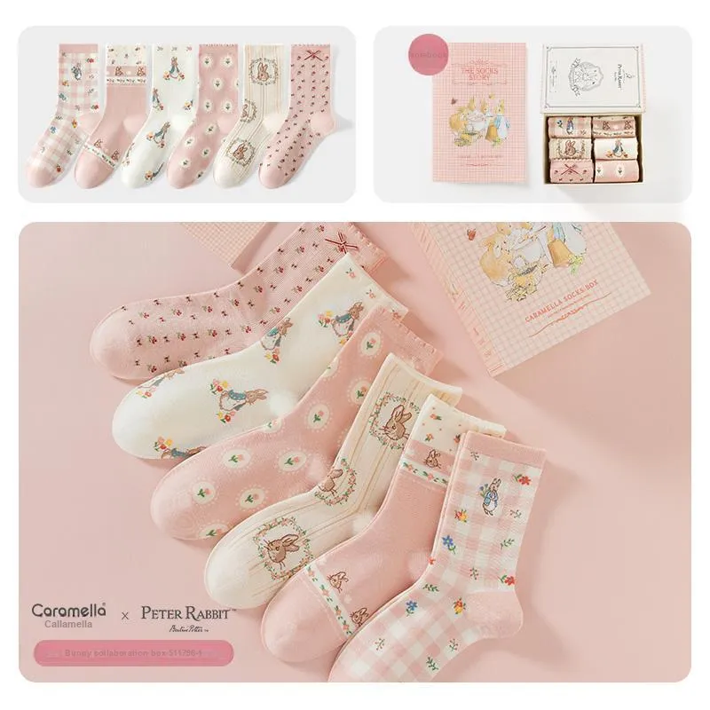 Caramella x BIDETULIANMINGKUAN Mid Calf Socks Women's Box 6 Pack-2