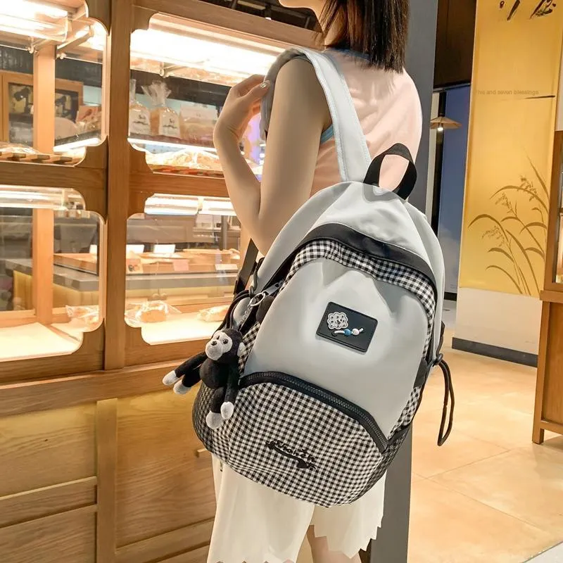XIANGSU Nylon Backpack Unisex Green/Yellow/Gray-14