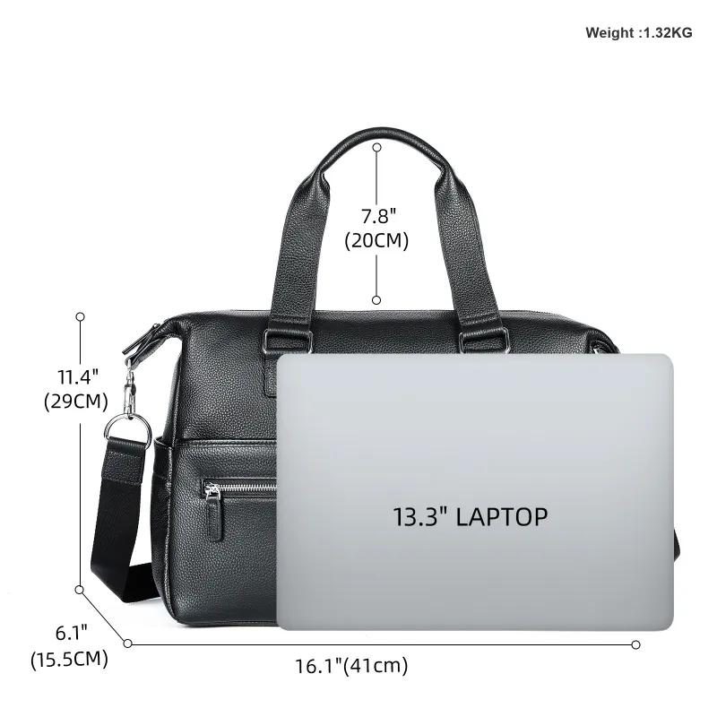 DOSRFINI Cow Leather One Shoulder Handbag Men's Black-5