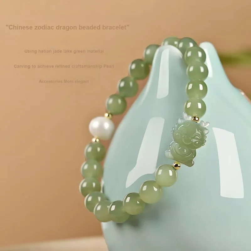 KUNYUYAO Chinese Zodiac Zodiac Year Bead Chain Beaded Bracelet White Jade Unisex-65