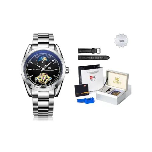 WSK Автоматический Механический Механизм Нержавеющая Сталь Ремешок Мужские Часы Белый Циферблат
