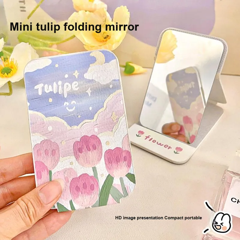 Gentle Welcome Desktop Folding Mirror Stand, Portable And Compact Cute Small Mirror-1