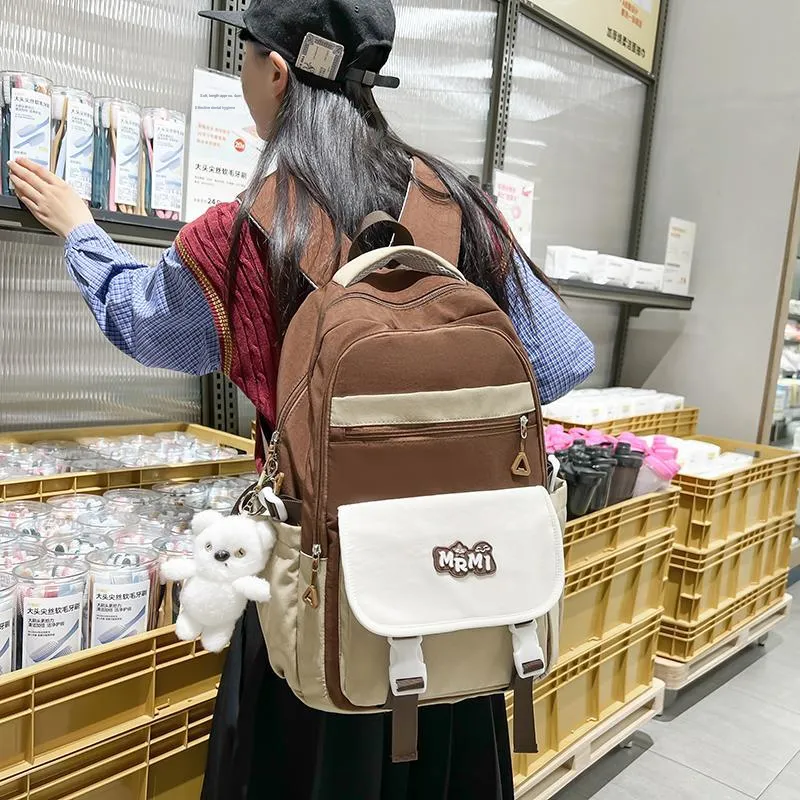 Travel Nylon Backpack Regular Unisex Black/Purple With Pink/Blue With Yellow/Brown With Khaki-17