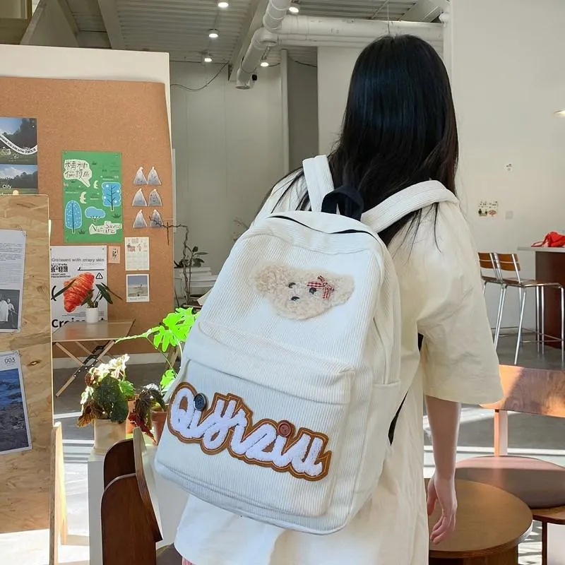 SURELAPTOP Corduroy Backpack Unisex White/Black-3