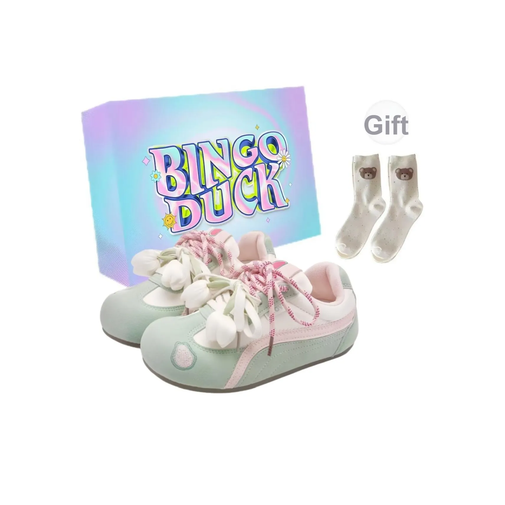 BINGO DUCK Slip-resistant Low Top Скейтборд Кроссовки Женские Зеленый Тюльпан