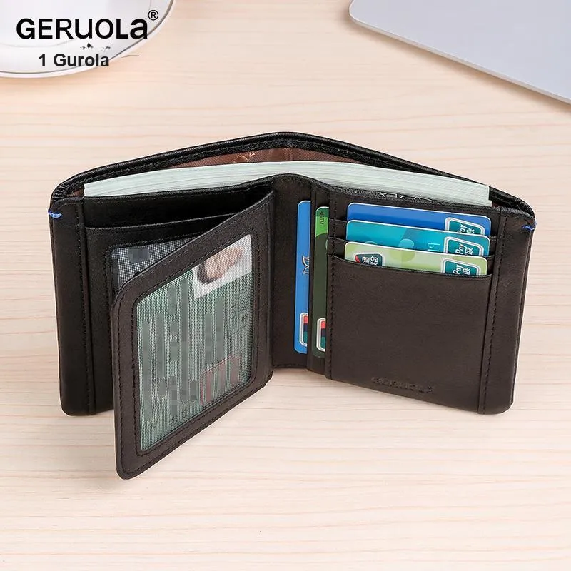 Gorora Vegetable Tanned Top Grain Cow Leather Wallet Men's Classic Black/Coffee-2