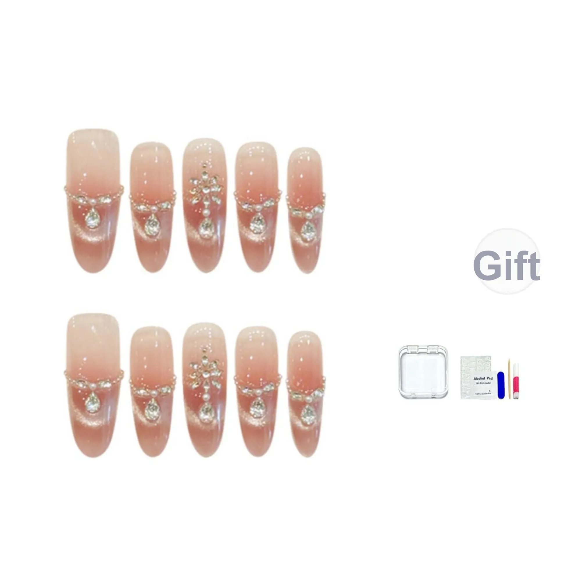 JINGCHANXUE [Лунная Богиня' Слёза]PURE Lust Ромб False Nail Овал Персик Градиентный Кошачий глаз 16мм