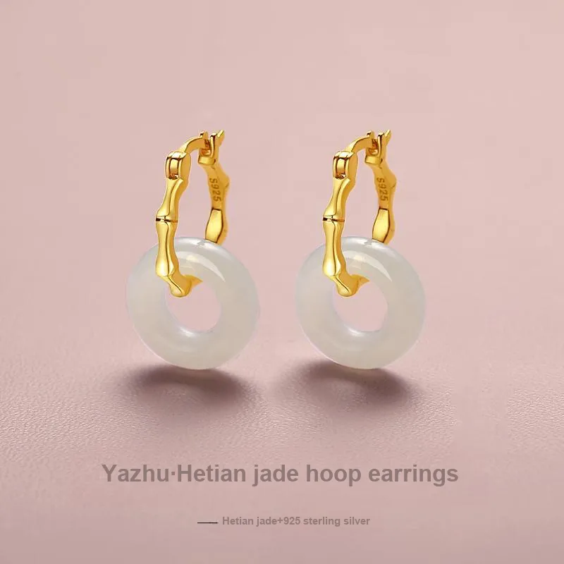 QIAOWUQIAONV Earrings Pale Greenish White Jade Women's-1