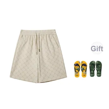 Cabbeen Casual Shorts Trendy Brand 100% Cotton Monogram All over Print Knee Length Pants Men's