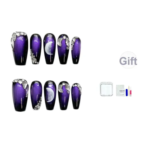 JINGCHANXUE Фиолетовый Ink Enchantress Galaxy False Nail Средний LADDER Luxury Gradient Cat Eye 14mm