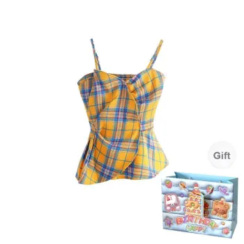 QUIET ANGEL Camisoles Women's Yellow Plaid Shopping Bag