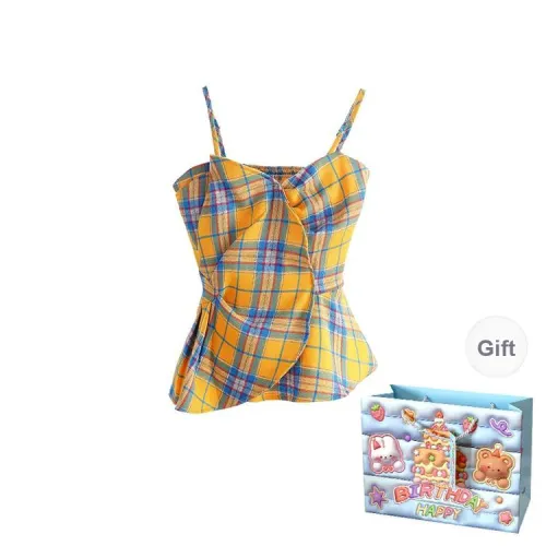 QUIET ANGEL Camisoles Women's Yellow Plaid Shopping Bag