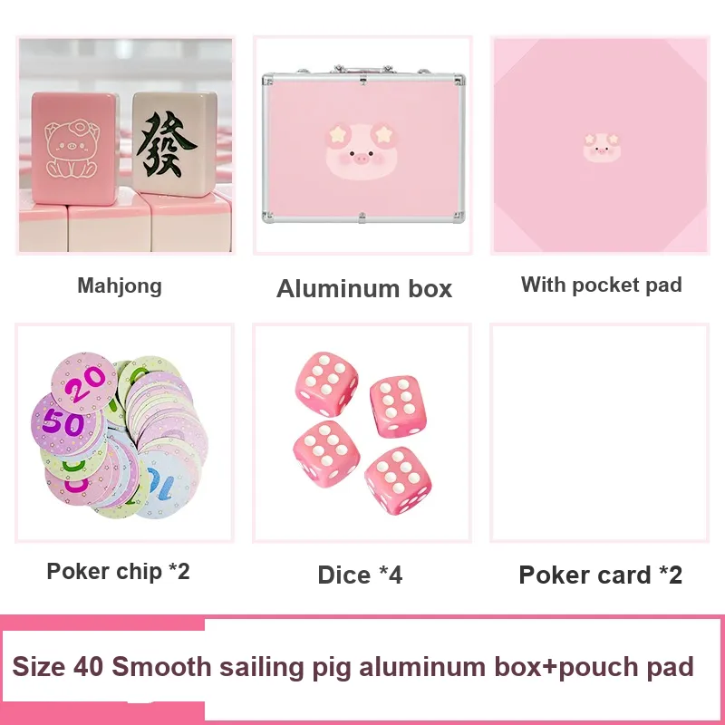 Imono Hand Crafted Mahjong Tiles Set With Cute Pink Piglet Design 40/42/44 Sizes Cartoon Style Board Games-1