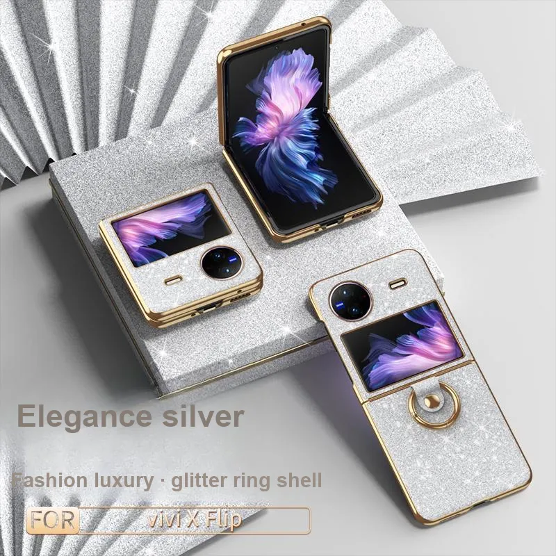 ZHUOJI PC Material Electroplated Star Diamond Ring Buckle Back Shell Compatible Vivo Xflip Phone Case   Fashion Glitter-7